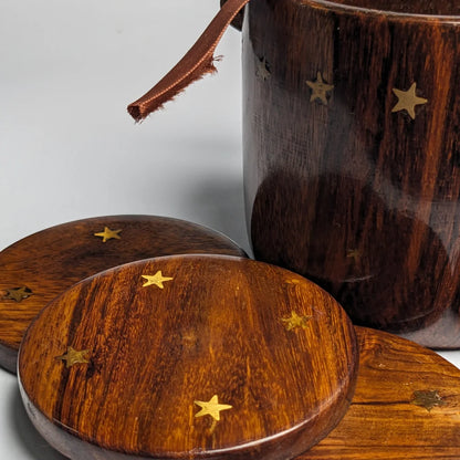 Wooden Tea Coaster Set with Bucket