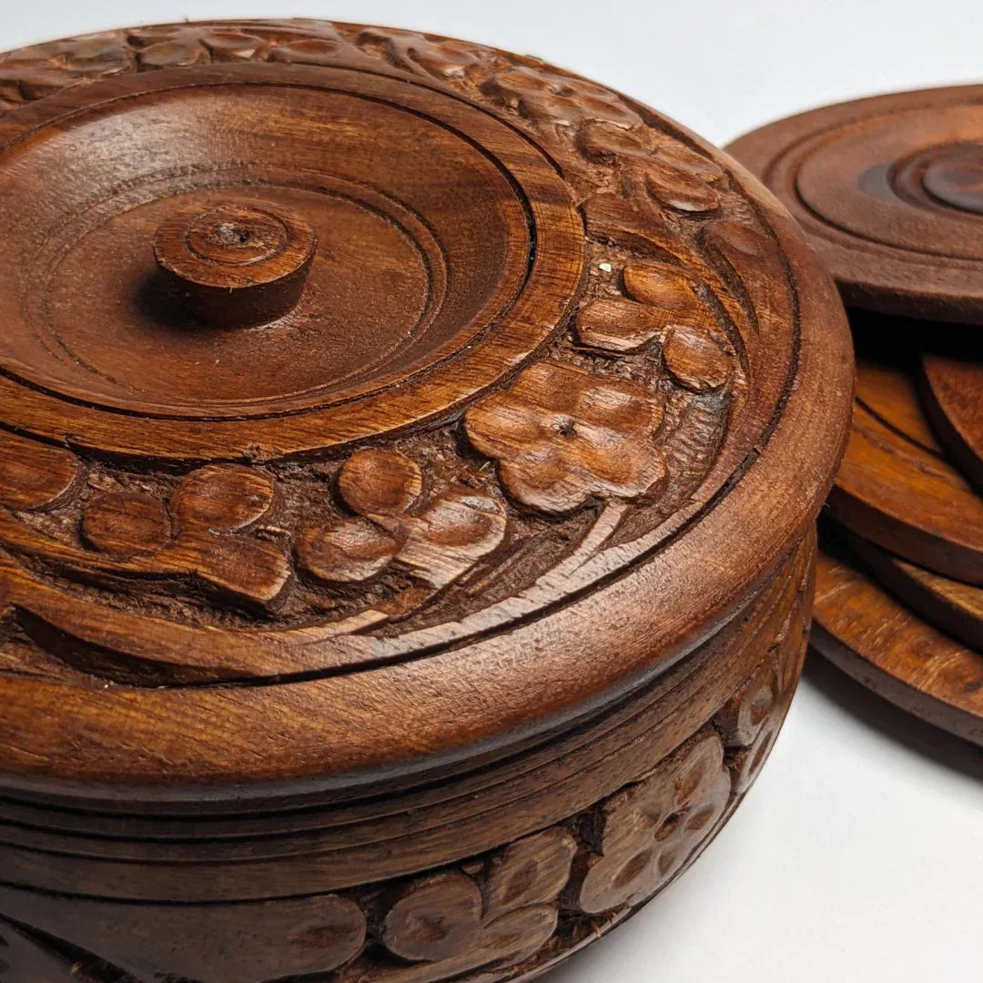 Wooden Tea Mats with Carving Art (Set of 06) - Woodistan