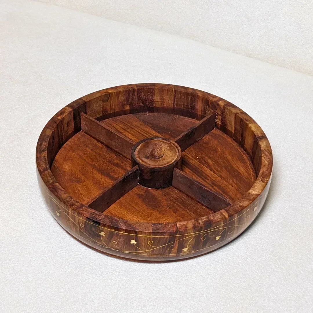 Wooden Dry Fruit Box with Glass Lid & Brass Art - Woodistan