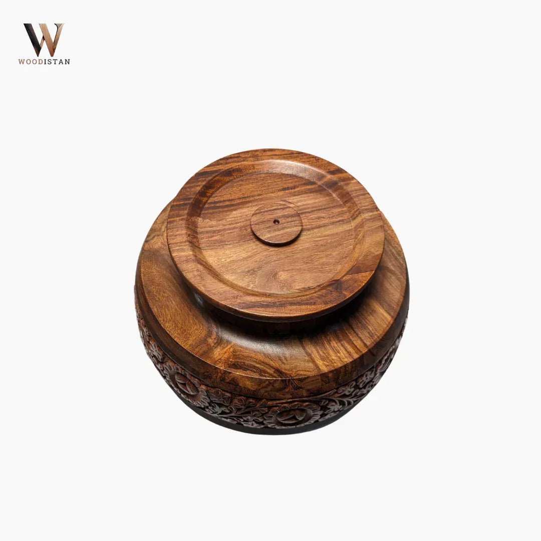 Handmade Wooden Daig Style Chapati Hotpot with Carving Art - Woodistan