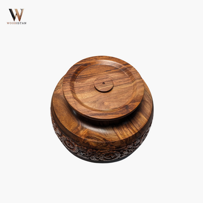 Handmade Wooden Daig Style Chapati Hotpot with Carving Art