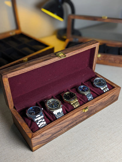Wooden Watch Box - Organizer for 5 Watches