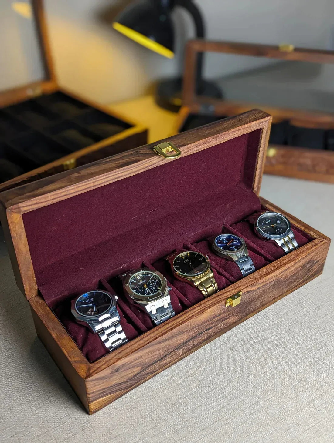 Customize Wooden Watch Organizer Box (With Name )- for 5 Watches - Woodistan