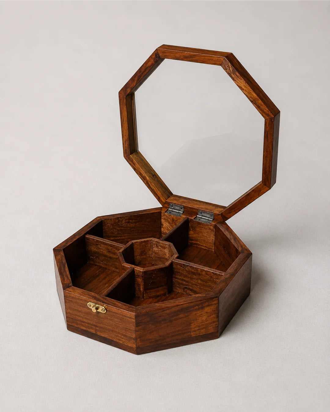 Wooden Octagon Dry Fruit Box with Glass Lid
