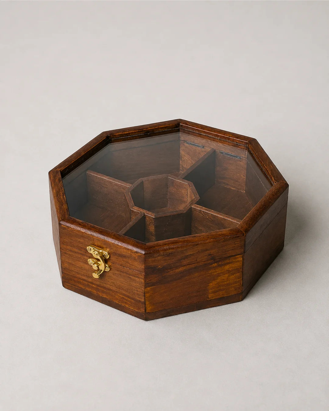 Wooden Octagon Dry Fruit Box with Glass Lid