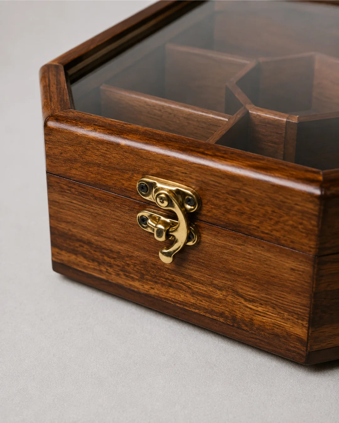 Wooden Octagon Dry Fruit Box with Glass Lid