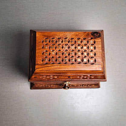 Hand-Carved Shesham Wood Jewelry Box with Drawer - 9x12 Inches - Woodistan