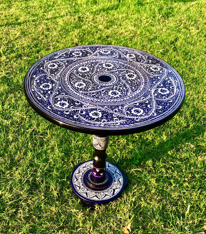 18″ Wooden Round Coffee Table – Galaxy Blue Naqsheen Design