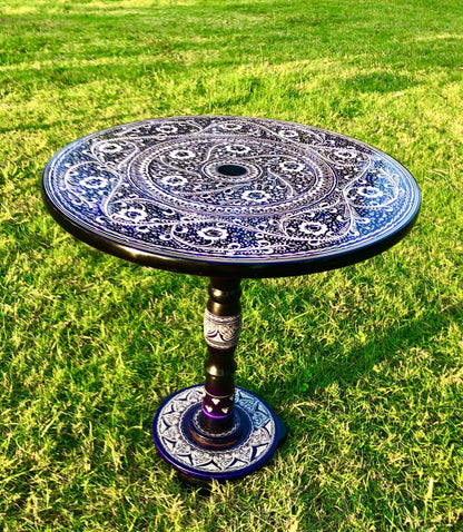 18″ Wooden Round Coffee Table – Galaxy Blue Naqsheen Design