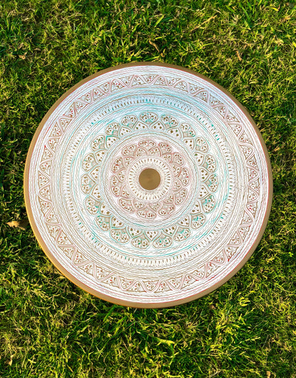 18″ Wooden Round Coffee Table – White Gold Naqsheen Design