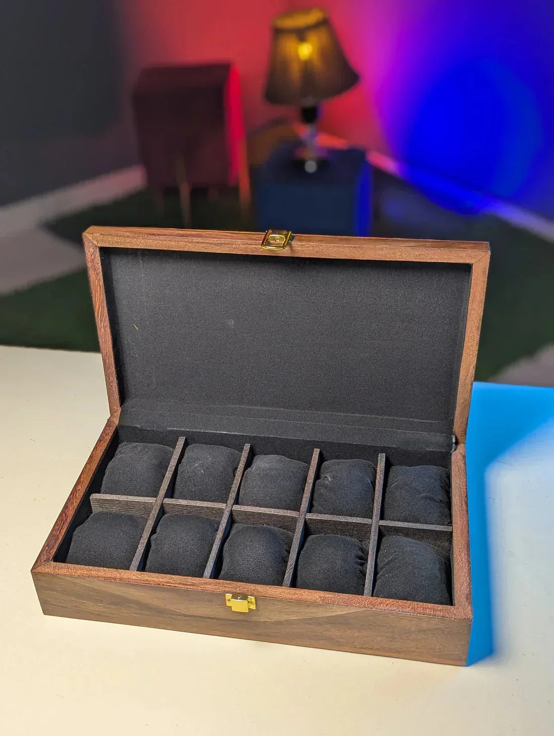 Customize Wooden Watch Organizer Box (With Name )- for 10 Watches - Woodistan