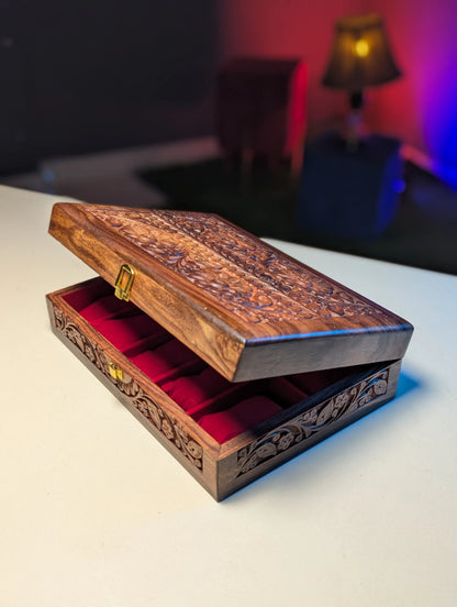 Wooden Watch Box with Carving Art - Organizer for 10 Watches