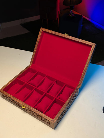 Wooden Watch Box with Carving Art - Organizer for 10 Watches