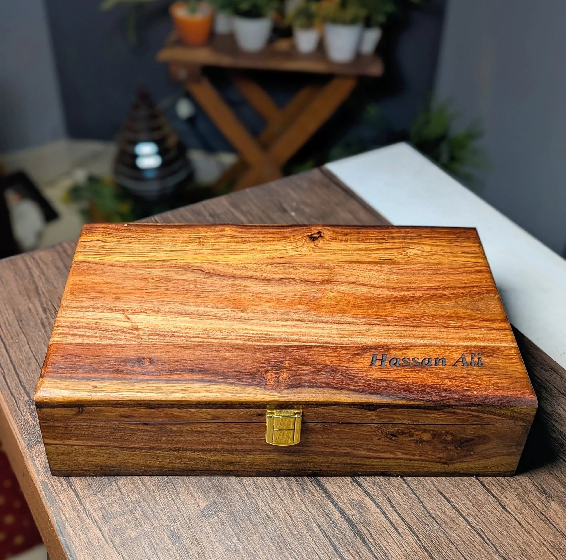 Customize Wooden Watch Organizer Box (With Name )- for 10 Watches - Woodistan