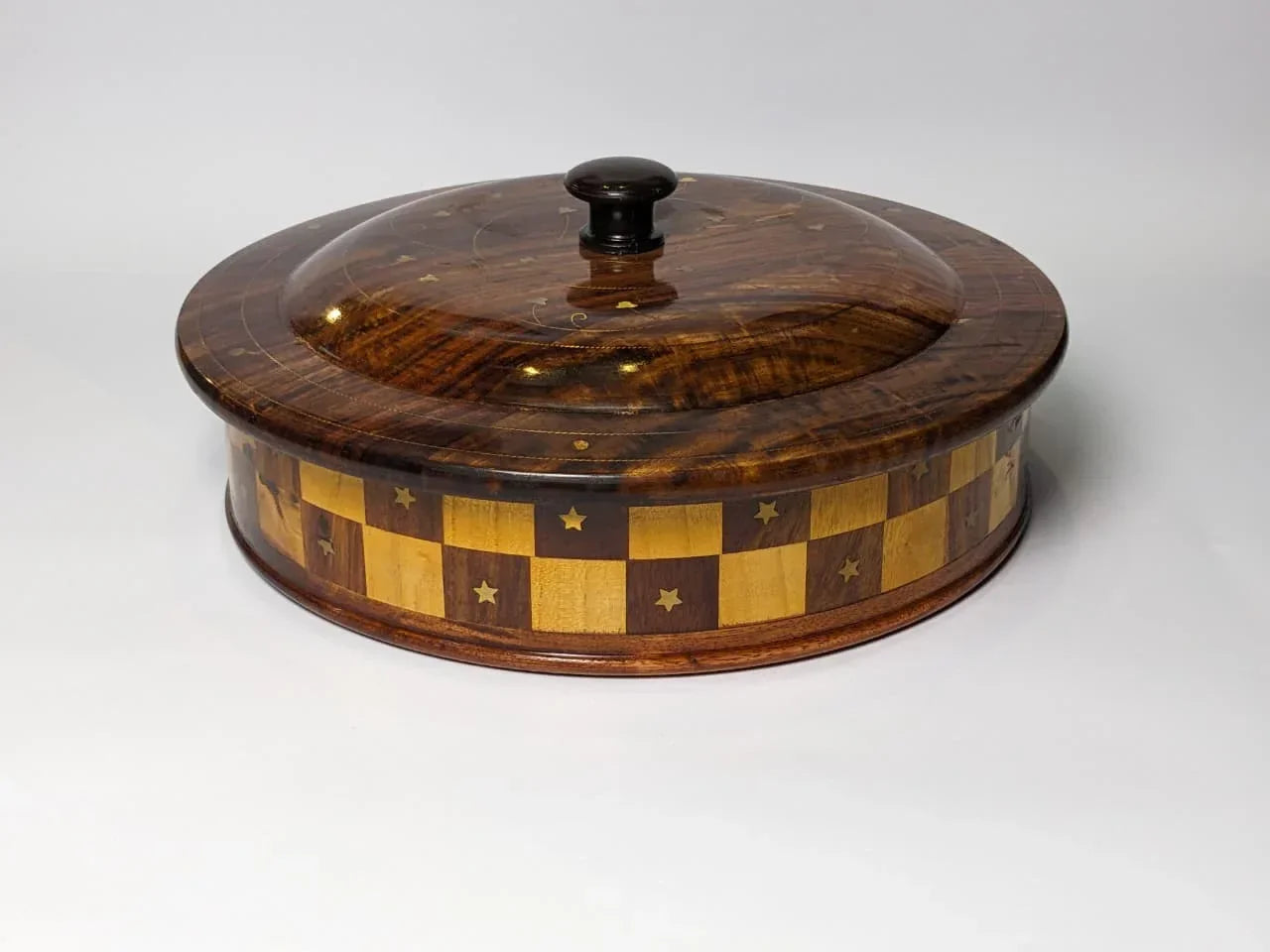 Handcrafted Wooden Dry Fruit Box with Checkered Pattern - Woodistan