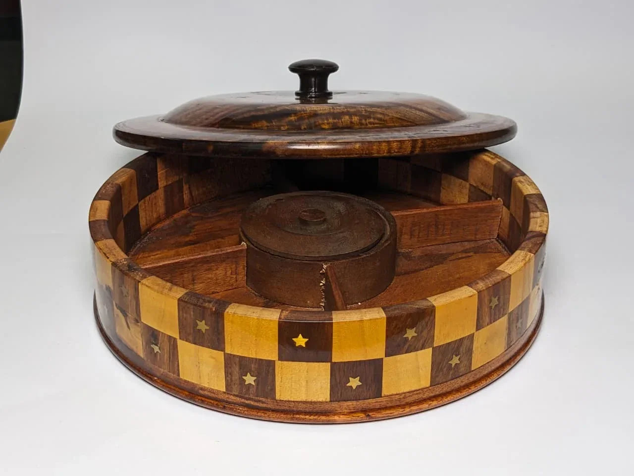 Handcrafted Wooden Dry Fruit Box with Checkered Pattern - Woodistan