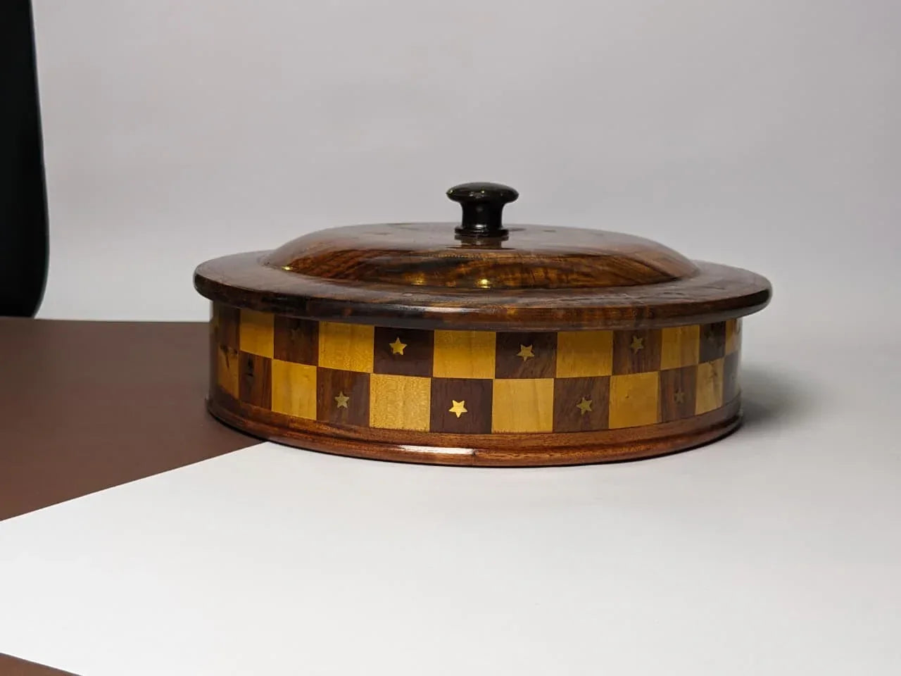 Handcrafted Wooden Dry Fruit Box with Checkered Pattern - Woodistan