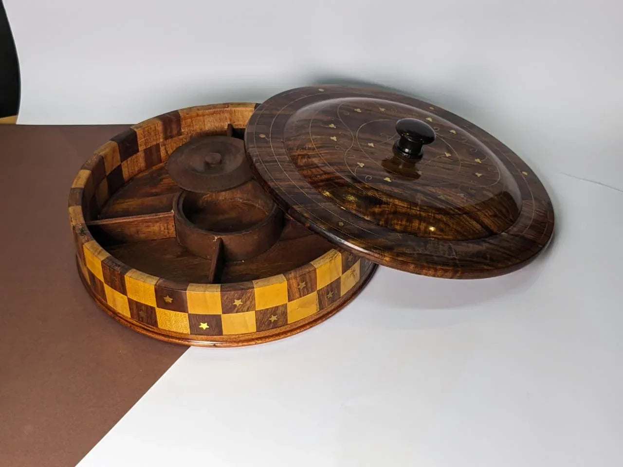 Handcrafted Wooden Dry Fruit Box with Checkered Pattern - Woodistan