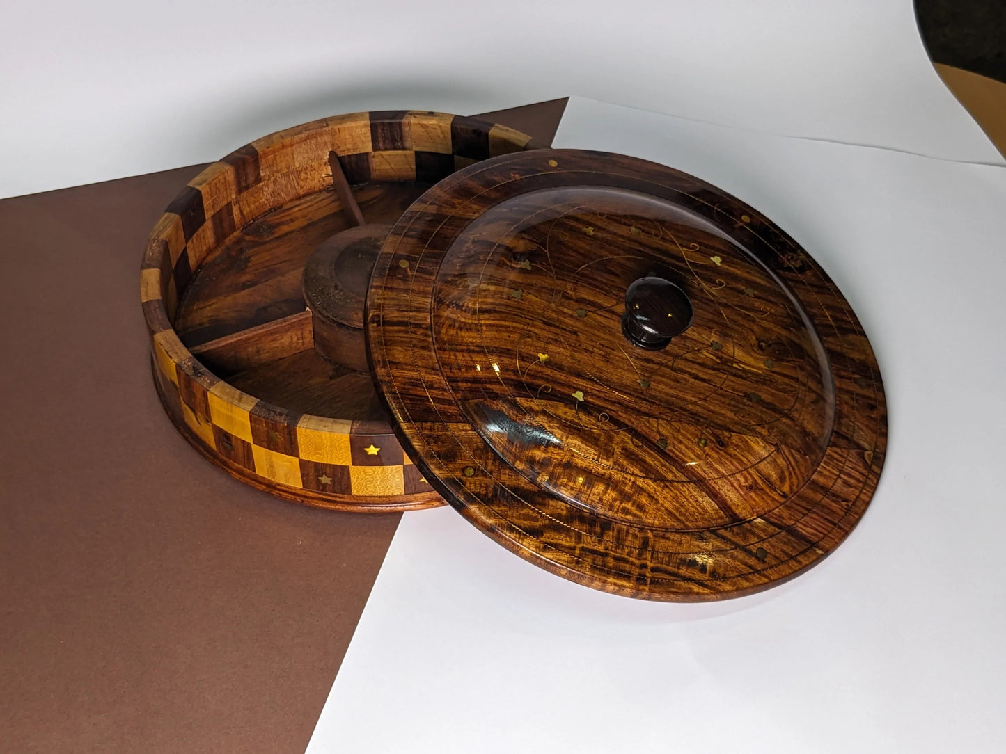 Handcrafted Wooden Dry Fruit Box with Checkered Pattern - Woodistan