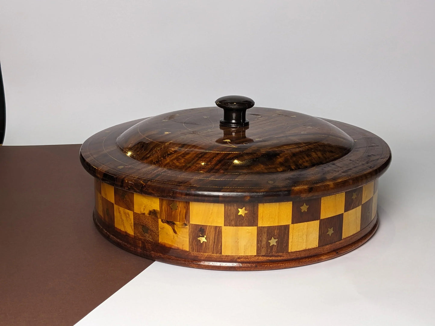 Handcrafted Wooden Dry Fruit Box with Checkered Pattern - Woodistan