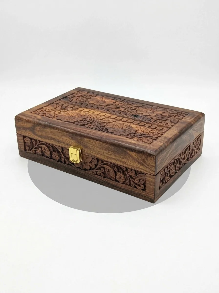 Wooden Watch Box with Carving Art - Organizer for 10 Watches