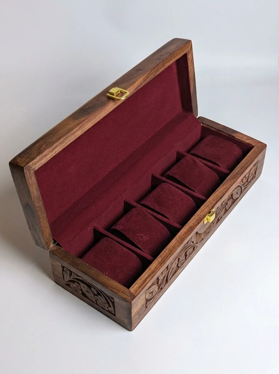 Handmade watch box carved sheesham wood 5 watches organizer Pakistan