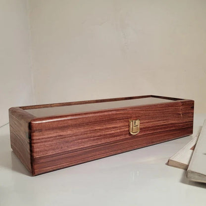 Wooden Watch Box with Glass Lid - Organizer for 5 Watches
