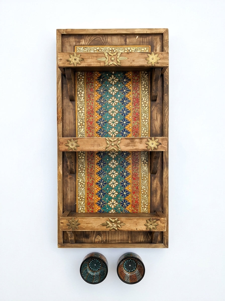 Antique Swati Art Wooden Wall Shelves - 3 Tier Wall Mounted Shelves for Living Room
