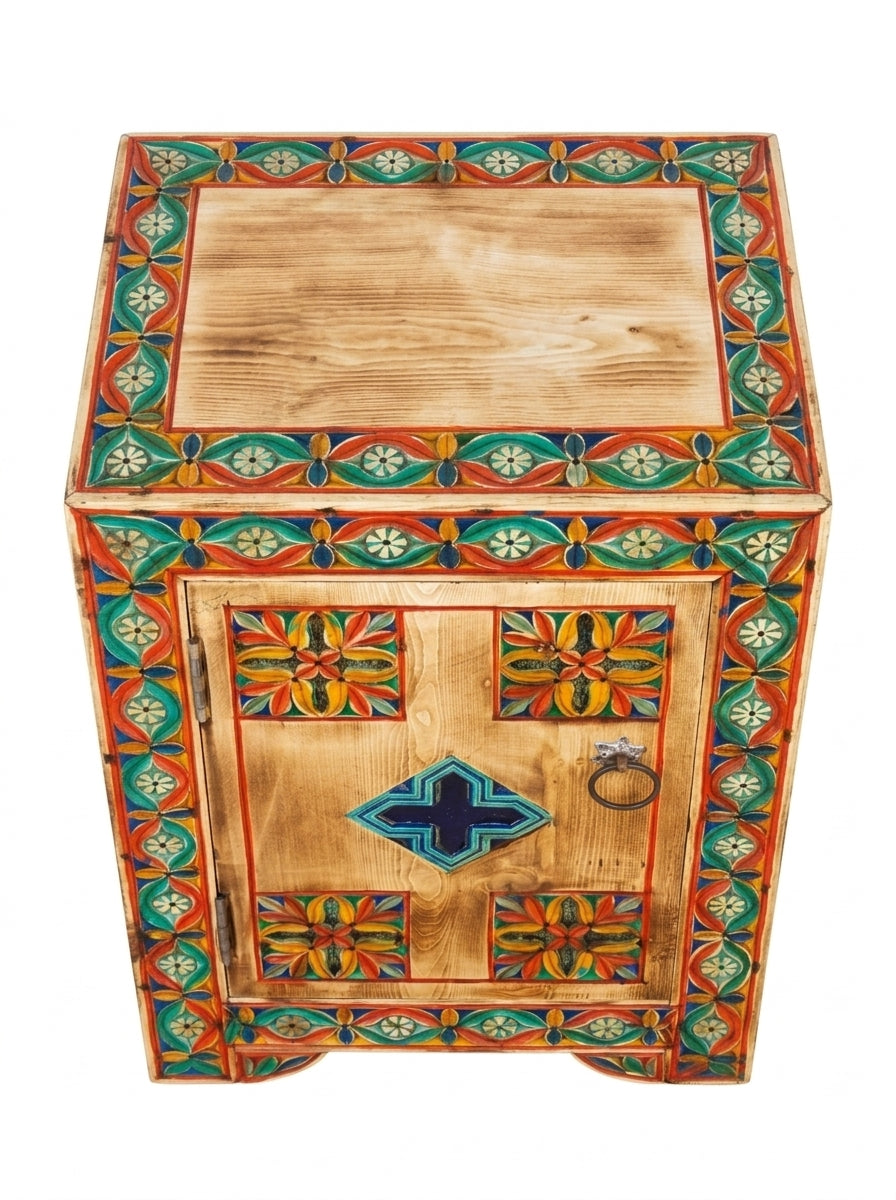 Handcrafted Wooden Shelf Cabinet - Vintage Bedside Drawer Cabinet