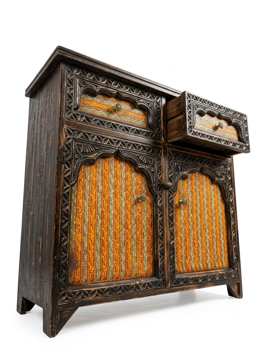 Antique Bohemian Wooden Cabinet - Hand Carved Sideboard Buffet