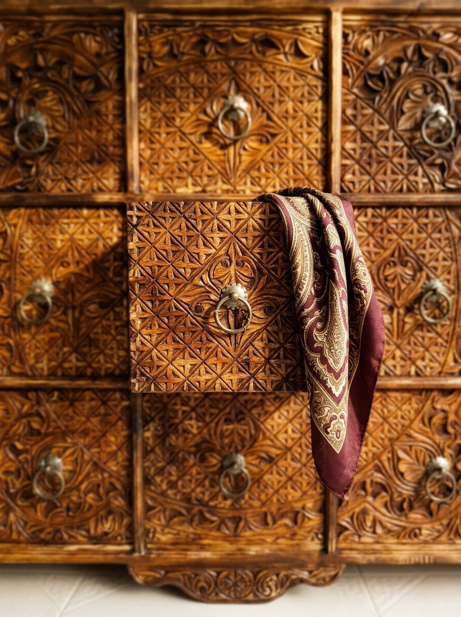 Hand-Carved Wooden 15-Drawer Apothecary Cabinet - Pure Wooden Cabinet