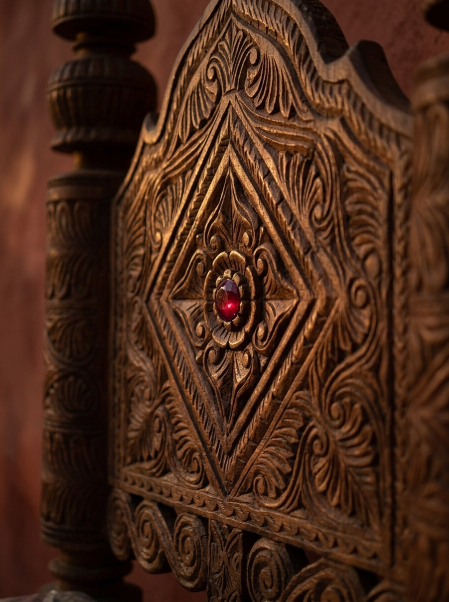 Hand-Carved Wooden Low Seating Chairs Set – Traditional Swati Design