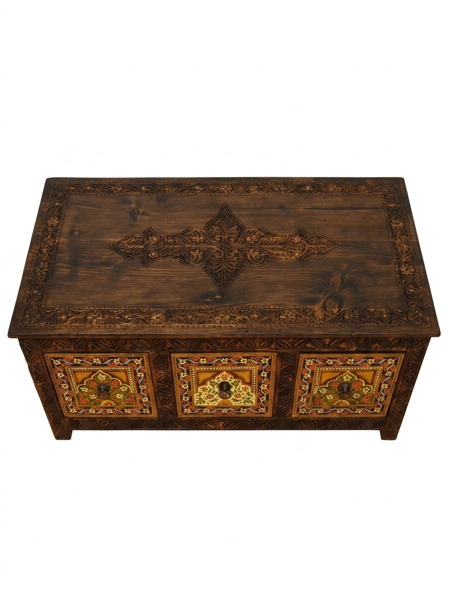 Vintage Wooden Storage Chest – Swati Art Hand-Painted Storage Chest