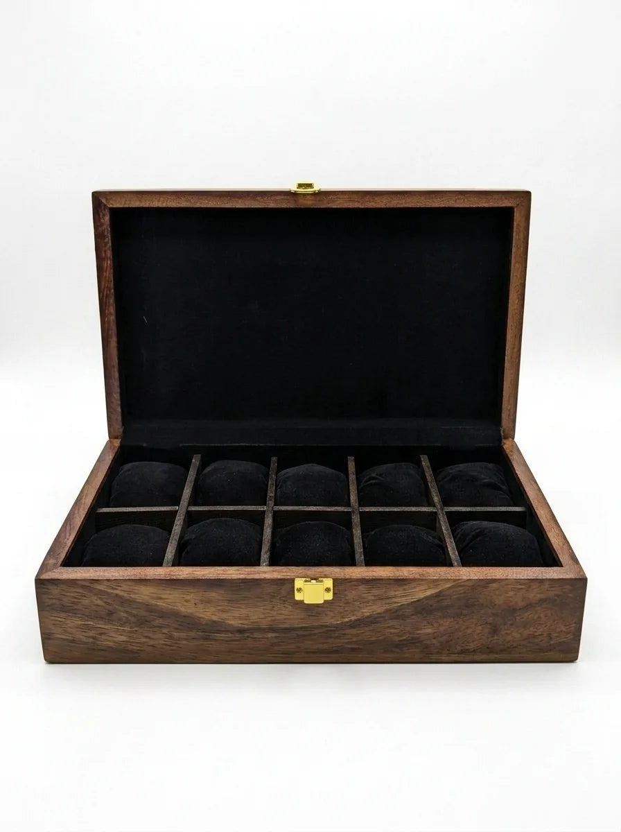 Handcrafted Wooden Watch Box, 10 Slots | Plain Top, Plain Design | Sheesham Wood