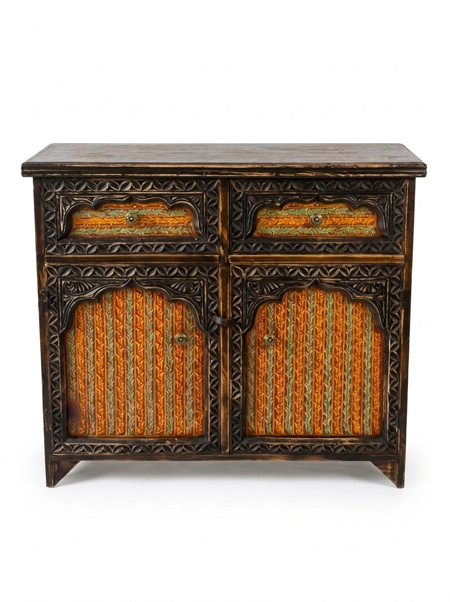 Antique Bohemian Wooden Cabinet - Hand Carved Sideboard Buffet