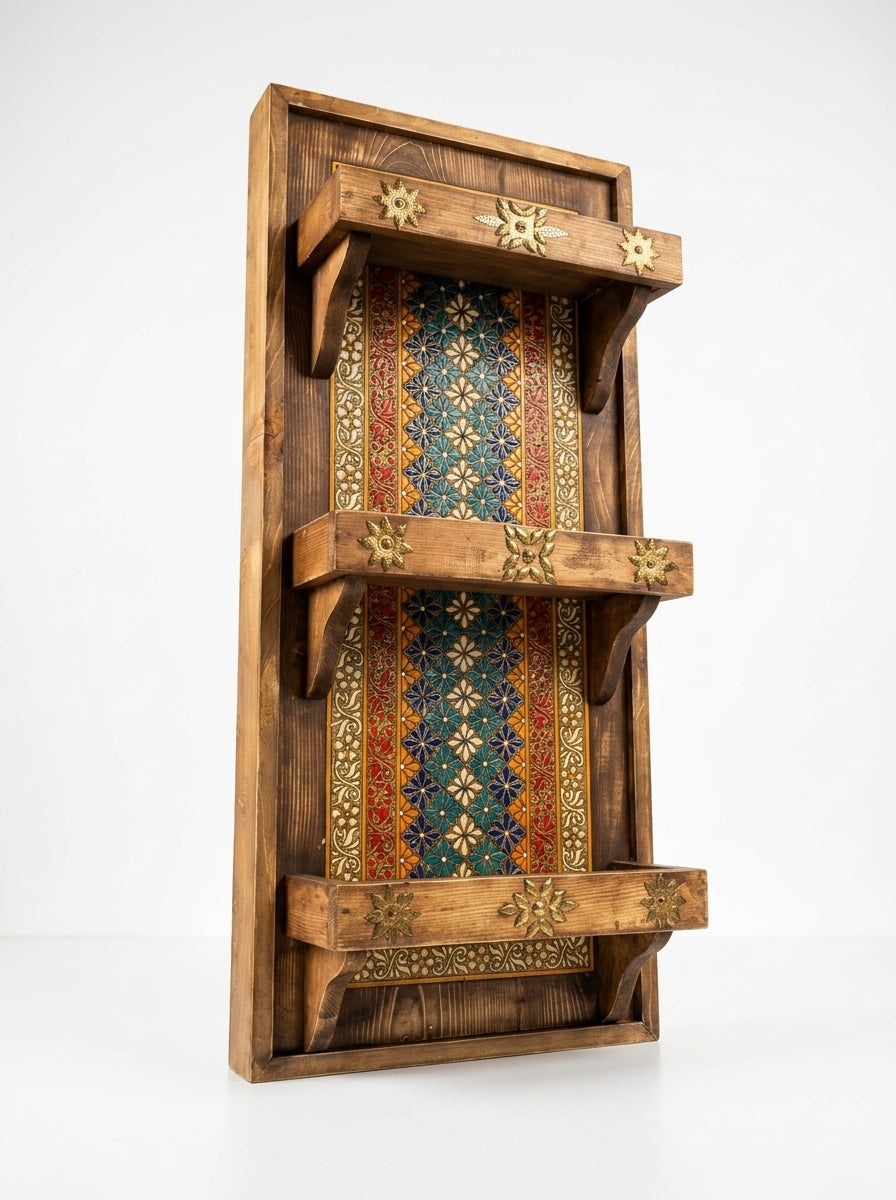 Antique Swati Art Wooden Wall Shelves - 3 Tier Wall Mounted Shelves for Living Room