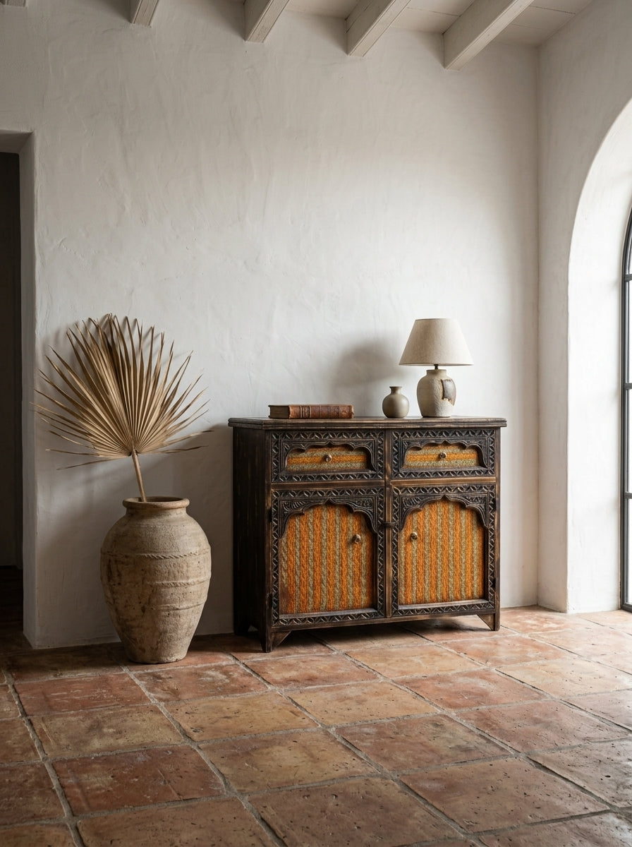 Antique Bohemian Wooden Cabinet - Hand Carved Sideboard Buffet