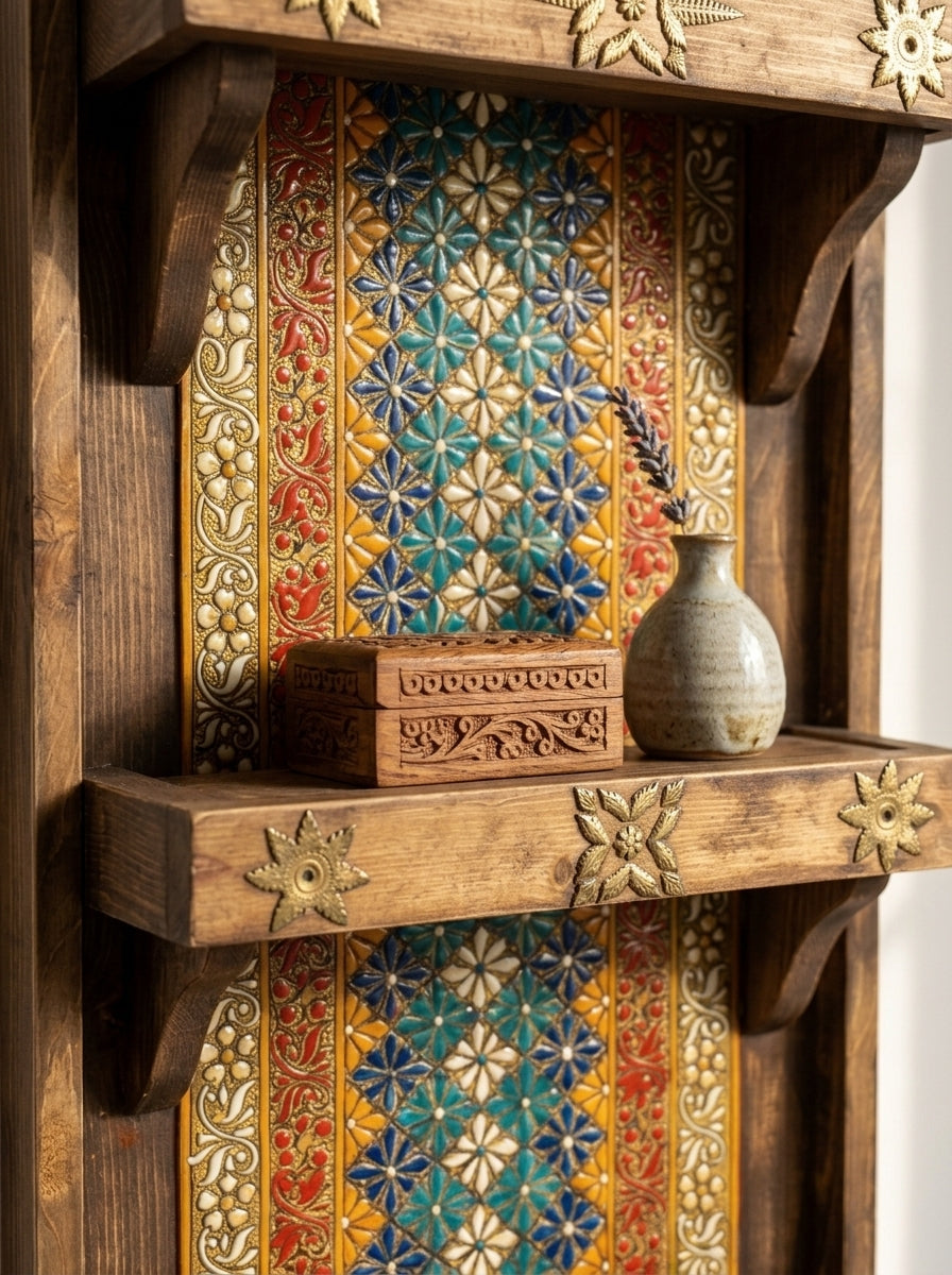 Antique Swati Art Wooden Wall Shelves - 3 Tier Wall Mounted Shelves for Living Room
