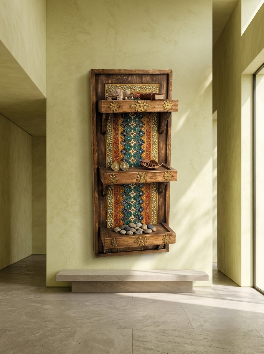 Antique Swati Art Wooden Wall Shelves - 3 Tier Wall Mounted Shelves for Living Room