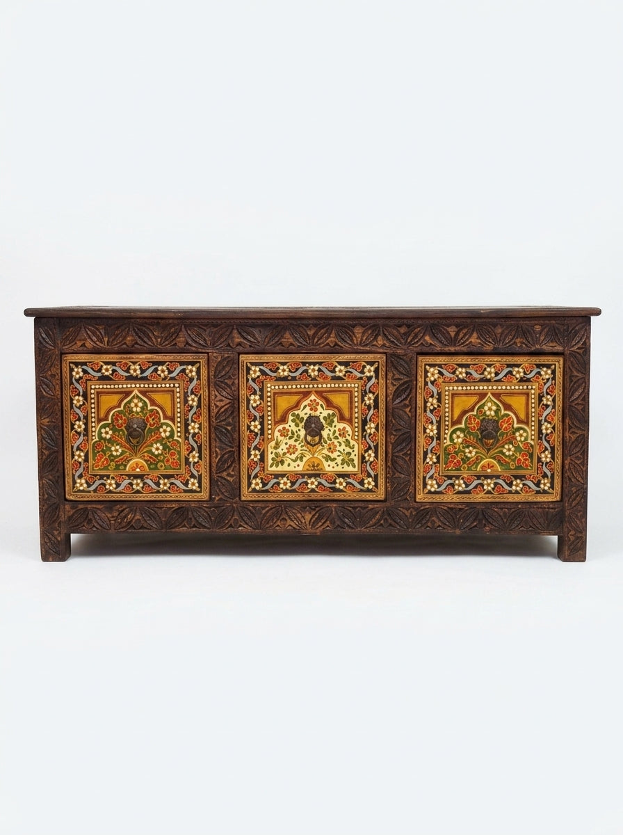 Vintage Wooden Storage Chest – Swati Art Hand-Painted Storage Chest