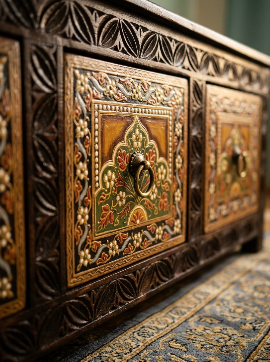 Vintage Wooden Storage Chest – Swati Art Hand-Painted Storage Chest