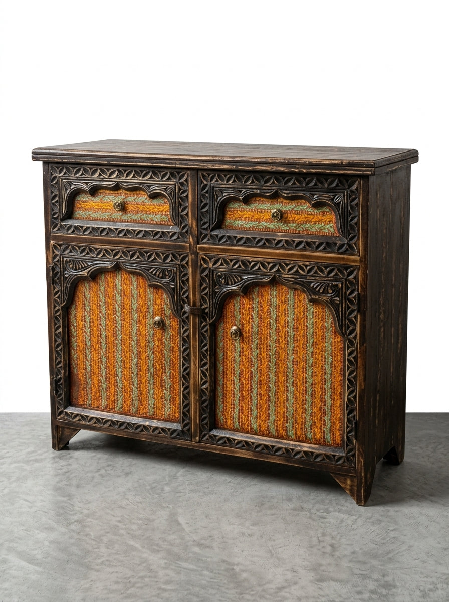 Antique Bohemian Wooden Cabinet - Hand Carved Sideboard Buffet