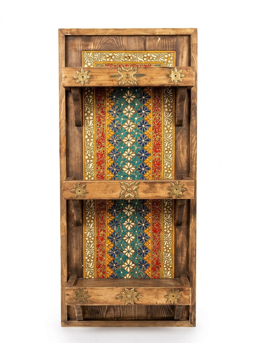 Antique Swati Art Wooden Wall Shelves - 3 Tier Wall Mounted Shelves for Living Room