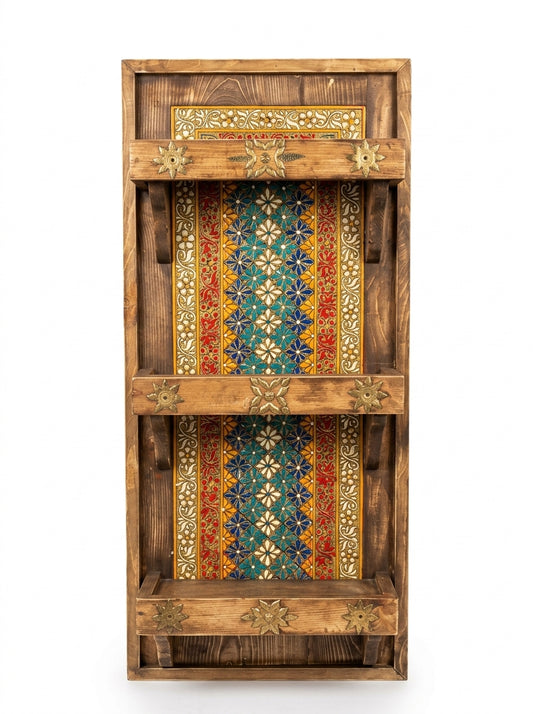 Antique Swati Art Wooden Wall Shelves - 3 Tier Wall Mounted Shelves for Living Room
