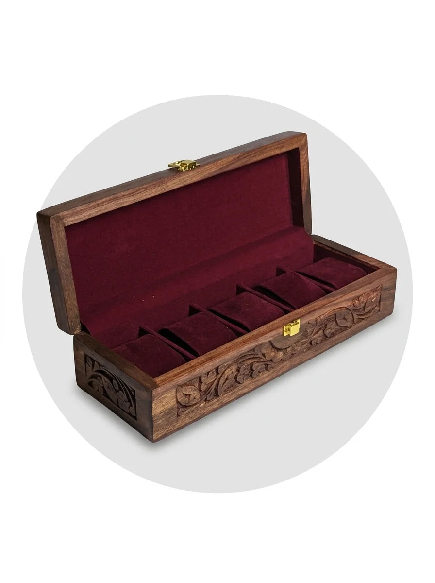 Woodistan handcrafted wooden watch box 5 slots carved sheesham wood Pakistan
