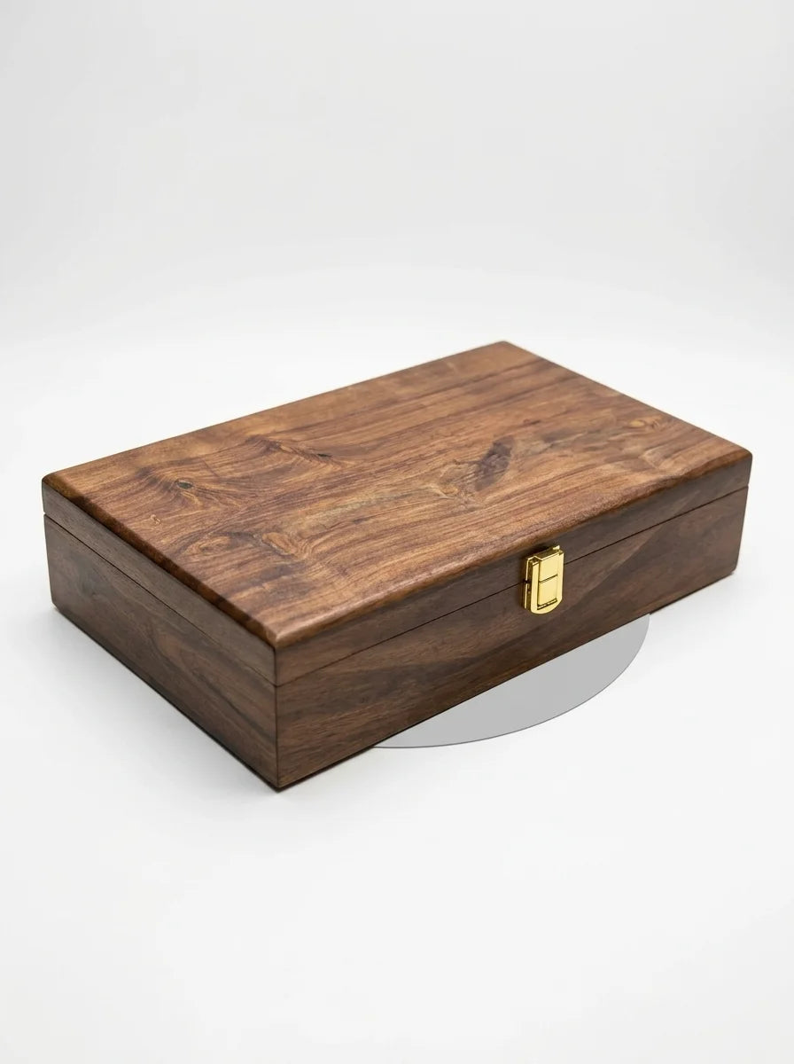 Handcrafted Wooden Watch Box, 10 Slots | Plain Top, Plain Design | Sheesham Wood